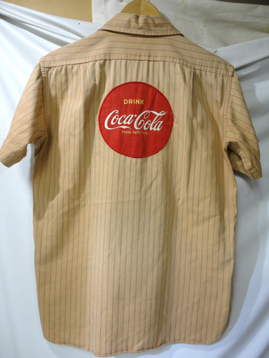  Coca Cola/コカコーラ ワークシャツ ピンストライプ 丸ワッペン レトロ ヴィンテージ 札幌市 白石区 東札幌