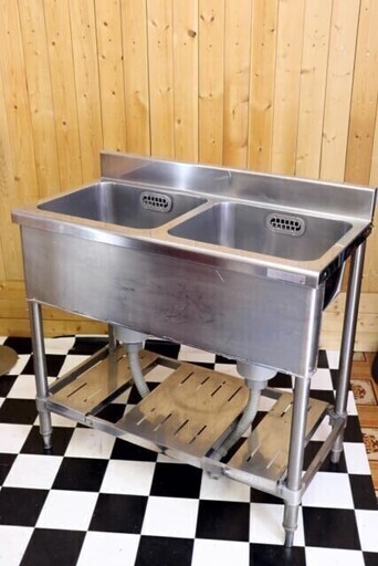 岐阜直接引き取り歓迎　業務用ステンレス２槽シンク 900×450×900　バックガード　店舗　事務所　飲食店