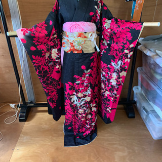 成人式用  振袖正絹  美品金銀糸刺繍蝶々柄   3点セット