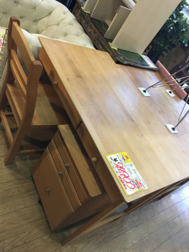 9/19 値下げ 福山木工 ASSAM デスク&チェスト&チェア3点セット 天然木 大川