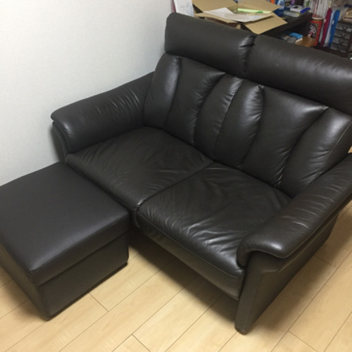 本革ソファー 2人掛け ブラウン＋オットマン付