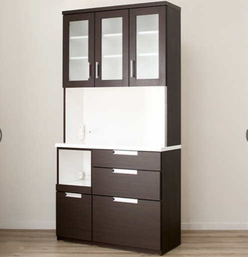 (掲載10/4日まで)食器棚 キッチンボード100cm ＋転倒防止突っ張り棒付き