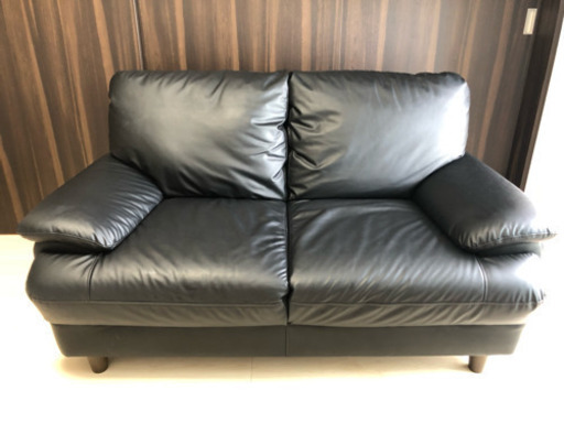 【期間限定】合皮2人掛けソファ(黒) ニトリ製
