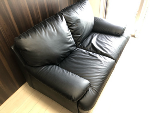 【期間限定】合皮2人掛けソファ(黒) ニトリ製