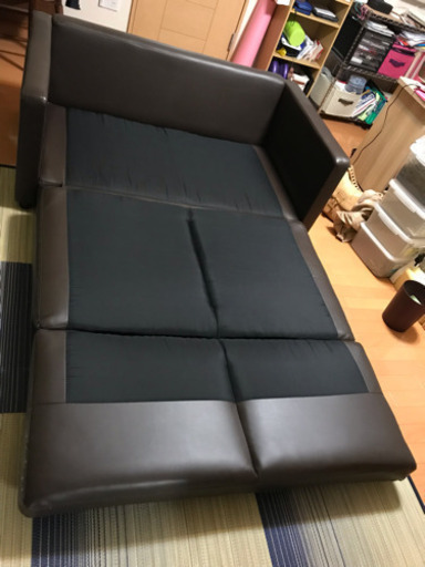 【タイムセール】レザーソファ 折りたたみ ソファーベッド 2.5P / 合皮 レザー 合成皮革