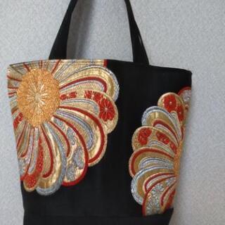 大きい帯のトートバッグ　大輪の花　おりひめバッグ