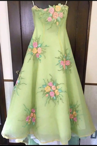 ♡  桂由美 ウェディング カラードレス 緑 花柄  ♡