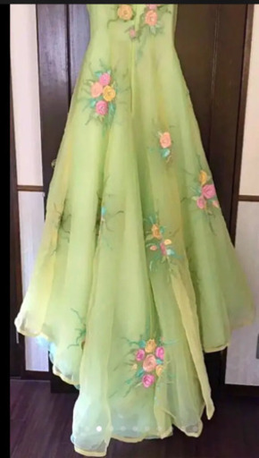 ♡  桂由美 ウェディング カラードレス 緑 花柄  ♡