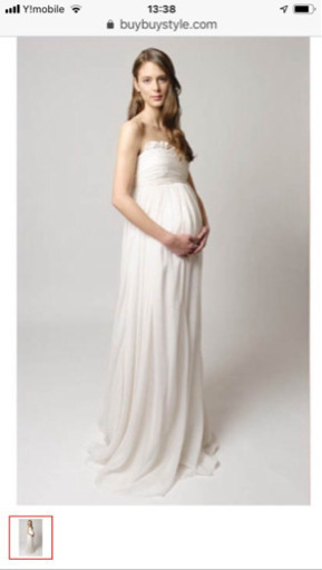 マタニティ ウェディングドレス ビジューリボン付き