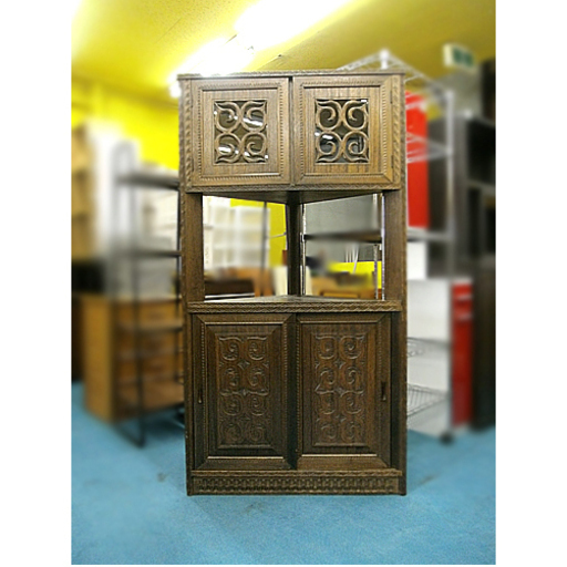 最終値下げ！【アイヌ文様 アンティーク調コーナー収納家具】Ainu Folk アイウシ シク モレウ ウレンモレウ リビングボード 飾り棚 食器棚 本郷通店