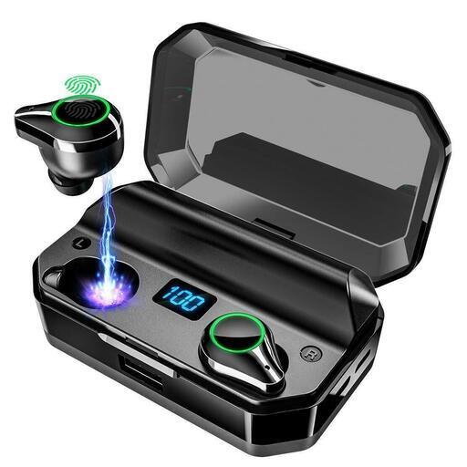 【令和最新版イヤホン 8000mAh超大容量ケース付き 480時間連続駆動 LED電量表示 Bluetooth5.0信号増強版】無障害超遠距離40M安定接続 Bluetooth イヤホン ワイヤレスイヤホン 電量インジケーター付き IPX7完全防水 イヤホン Hi-Fi 高音質 AAC対応 最新bluetooth 5.0+EDR搭載 完全ワイヤレスイヤホン 左右分離型 自動ペアリング 音量調節可能 技適認証済/Siri対応/ iPhone \u0026 Android対応 ブラック