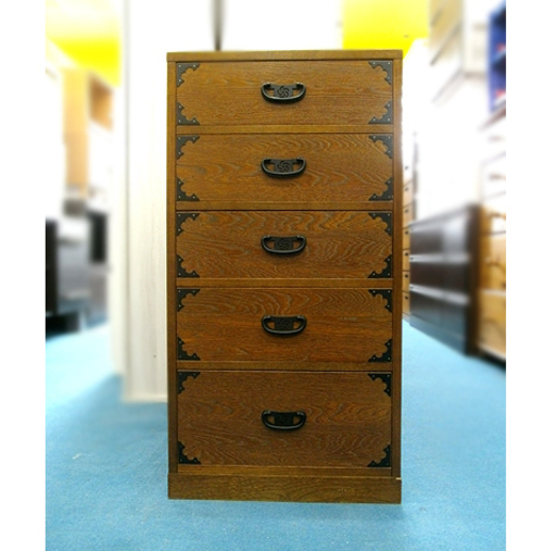 札幌 CAPIC製品【栓(セン)材使用 5段箪笥】ケヤキ風木目 幅440mm 栓材突板貼 駿河タンス 民芸整理タンス チェスト 高気密 刑務作業製品 本郷通店