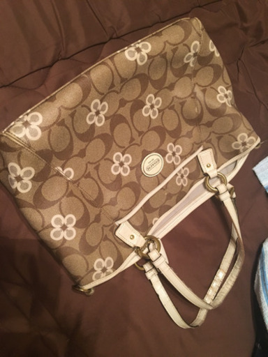 ［本日限り］COACH(コーチ) シグネチャー 花柄 ハンドバッグ ベージュ×ホワイト