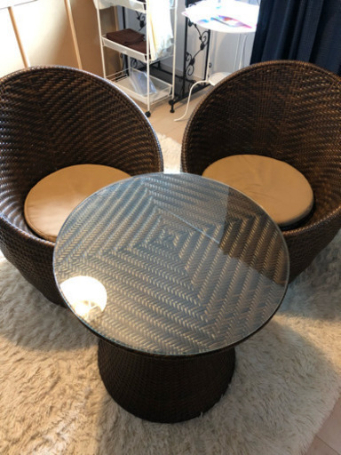 テーブル1 イス2 バリ風家具