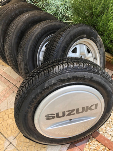 JB23ジムニー純正鉄ホイールスペアホルダー付き5本