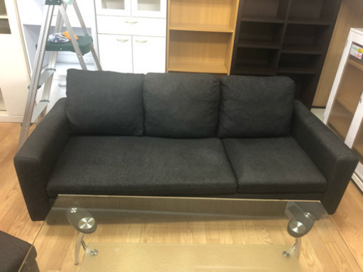 【リサイクルサービス八光　田上店　配達・設置OK】ブラック　3人掛けカウチソファー