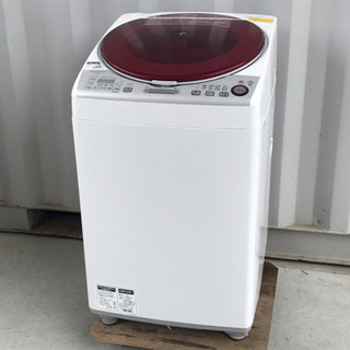 美品！シャープ 洗濯機 8kg 2015年製◇高濃度プラズマクラスター7000◇ES-TX840-R レッド◇洗濯乾燥機◆JW-0035