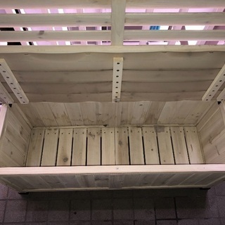 再出品　ベンチ収納付きラティス 木製 白