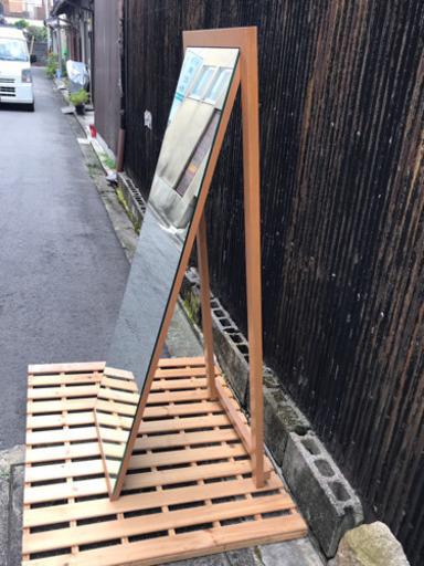 天然木スタンドミラー 大#姿見