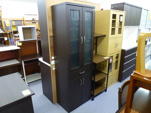 PayPay可 手稲リサイクル スリムタイプ キッチン収納 食器棚 ダークブラウン 美品 ￥12,800-