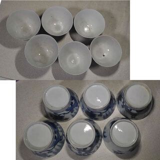 c175 古伊万里 蕎麦猪口 6客 染付 そば猪口 柳紋