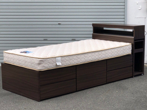 【美品】引き出し付きシングルベッド マットレス:FRANCEBED高密度スプリング