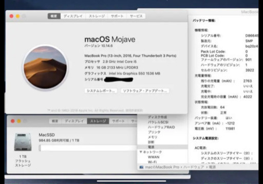 ほぼフルスペック MacBook Pro 2016 13インチ USキー ApCare+