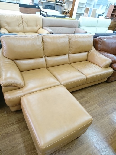 Leatherworld　オットマン付き3人掛けソファー　IDC大塚家具　【トレファク　川越店】