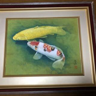 日本画　松浦青涛　　双鯉　作品の寸法10号　530×409ｍm　...