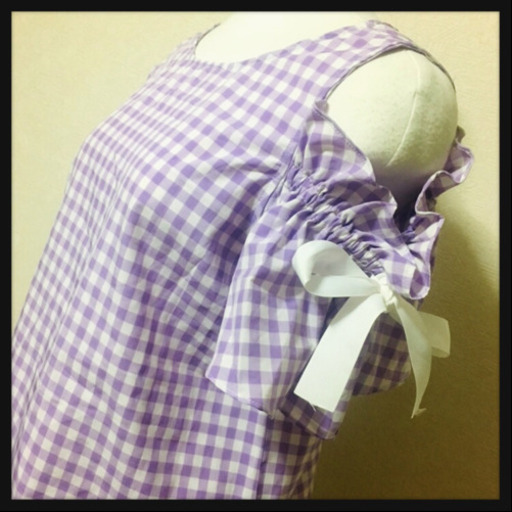 ご購入者様決定【美品✦SPINNS】ギンガムチェック 肩あきカットソー 袖リボン パープル