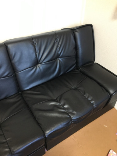 ソファー ベッド リクライニング レザー 黒