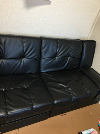 ソファー ベッド リクライニング レザー 黒
