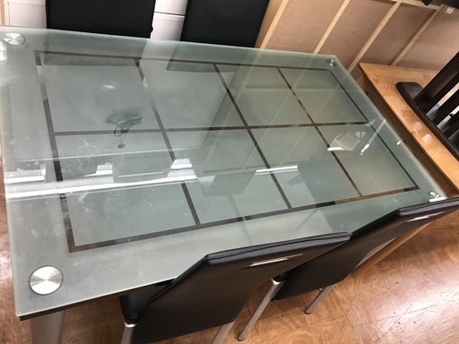 ガラスダイニングテーブル チェアつき5点セット