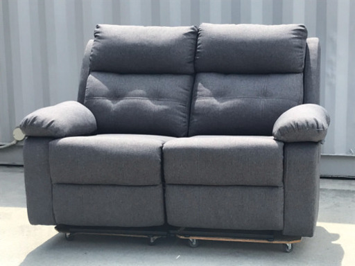 超美品！手動リクライニングソファ◇ファブリック グレー◇2人掛け