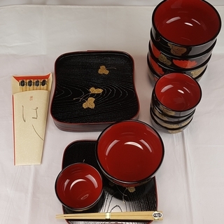 【終了】あげます 未使用　ひさご盆 親子丼揃え 5組 箸付き