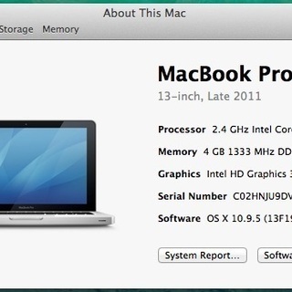 MacBook Pro A1278◆Late 2011◆Core i5/2.4GHz/4GB/新品SSD 480GB◆13型◆OS 10.9.5◆85W Magsafe◆マジックマウス◆充放電39回の画像