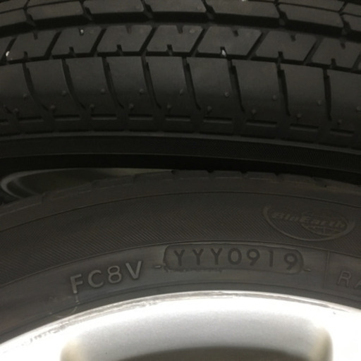 116-2ヨコハマBluEarth155/65R14 14×4.5J +45 ダイハツ純正アルミホイール付4本セット2019年製造バリ