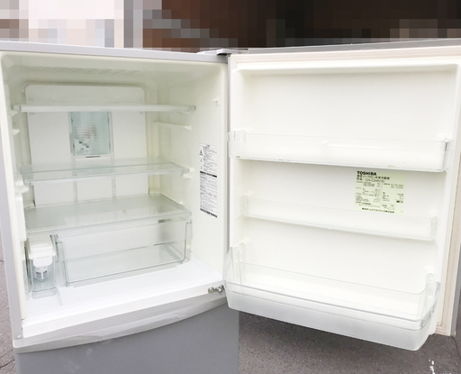札幌市★TOSHIBA 自動製氷 付き ちょっと低めの 3ドア冷凍冷蔵庫 340L ◆ GR-C34N シルバー系 置けちゃうスリム 左開き