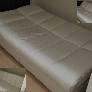 中古：モダンソファベッド（ソフト合皮の引き出し付）165cm
