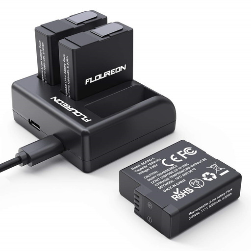FLOUREON Gopro バッテリー 3個 バッテリーパック + 充電器 GoPro HERO5 Black,GoPro HERO6,GoPro HERO7,GoPro HERO など 2018 対応 同時充電可能 充電器 セット3＊1295ｍAh 4.98Wh Gopro 互換バッテリー