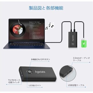 Bluetooth トランスミッター レシーバー 一台二役 ワイヤレス オーディオ 3.5mmオーディオ の画像