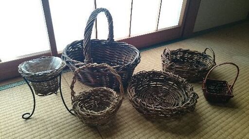 値下げ！藤籠セット◆富士山麓の山葡萄の蔓◆ハンドメイド