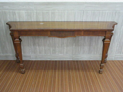 ss0259　木製　カウンターテーブル　飾り台　ブラウン　天然木　茶　洋風　コンソールテーブル　飾り棚　アンティーク　インテリア　幅153　飾り脚