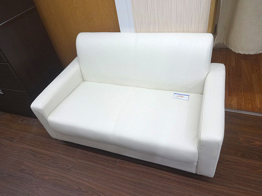 札幌 引き取り ２人掛けソファ ホワイト 合皮 2Pソファ/ラブソファ コンパクト