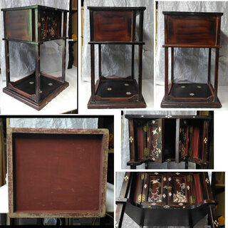 c192 煎茶棚 時代 螺鈿 漆塗 茶道具 煎茶道具 木製