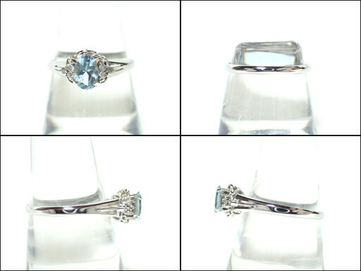 E248 ジュエリーマキ リング 指輪 アクアマリン ダイヤモンド Pt850 3.8g