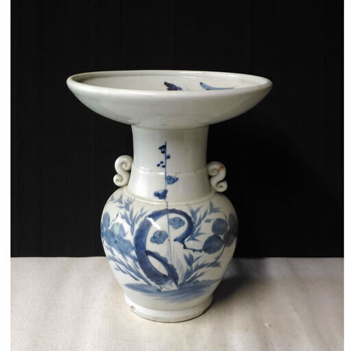 c198 古伊万里 尊式花入れ 大型 耳付き花入れ 仏具 花器 染付 仏花器