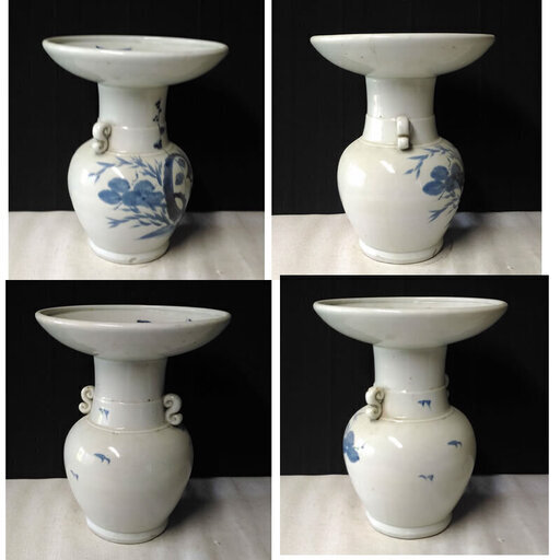 c198 古伊万里 尊式花入れ 大型 耳付き花入れ 仏具 花器 染付 仏花器