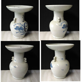 c198 古伊万里 尊式花入れ 大型 耳付き花入れ 仏具 花器 染付 仏花器 c198 古伊万里 尊式花入れ 大型 耳付き花入れ 仏具 花器 染付