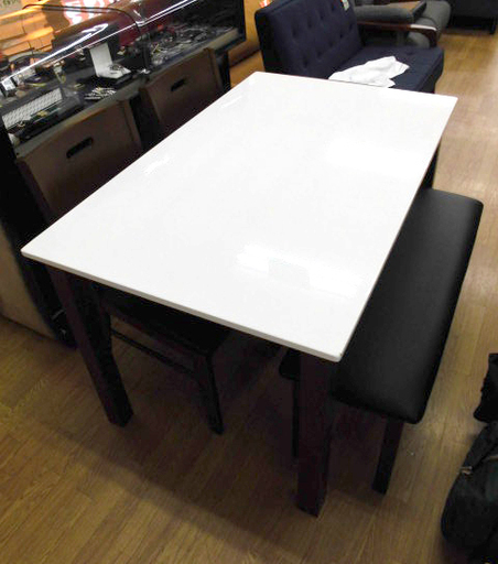 4人掛けダイニングセット 白×ブラウン 食卓セット イス×2 ベンチ×1  西岡店